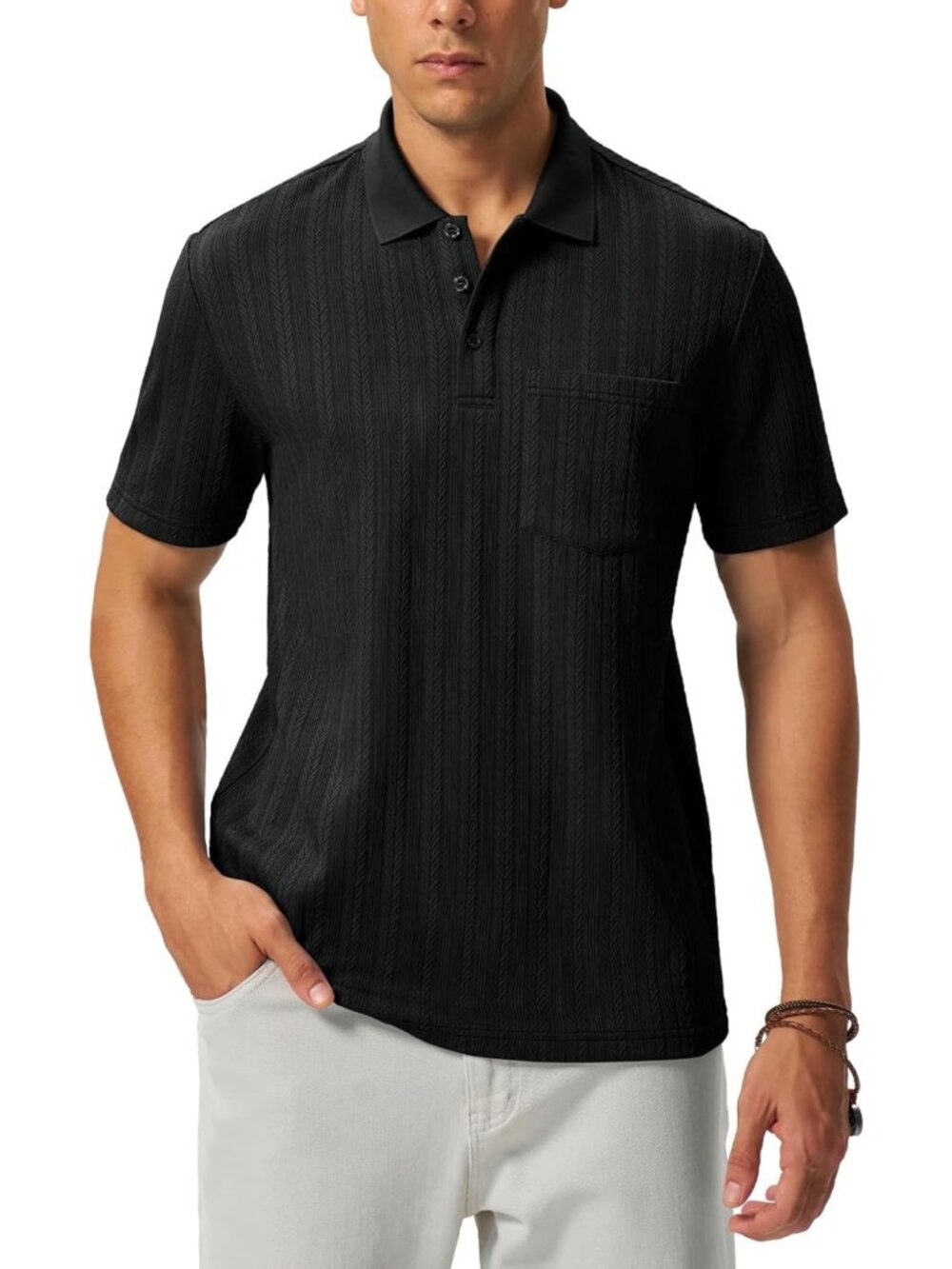 Men's Short Sleeve Polo Shirt - Casual Golf Knit, Ribbed Collar, Summer